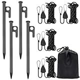 4 PCS Reflective Tent Guy Ropes, 4 mm TentCamping Cord with Pulley, 4M Heavy Duty Guide Buckle Rope...