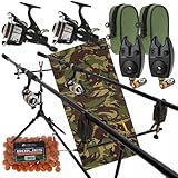 Starter Carp Fishing Setup 2x 12ft 3pc Rods, 2bb Reels Spooled With Line, Rod Pod with Indicators,...